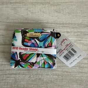 Buxton Butterfly Print RFID Bifold Wallet With Zipper Pocket NWT